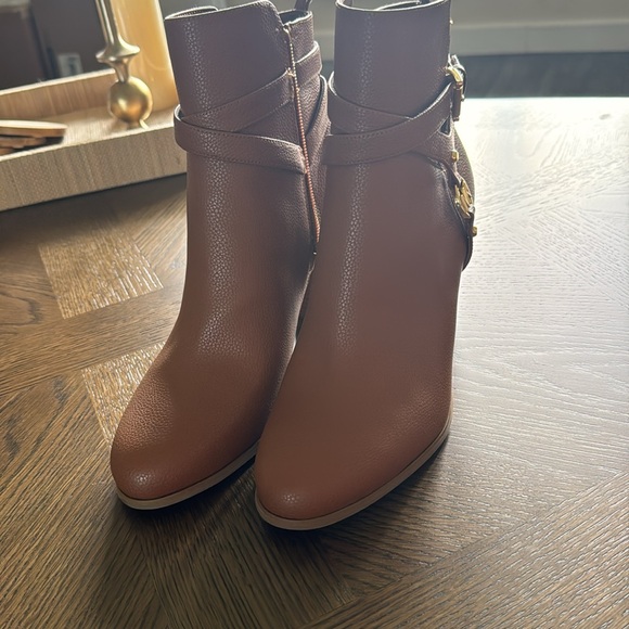 Michael Kors Women Tally MK Logo Brown Faux Leather Dressy Office Boots size 9.5 - Picture 9 of 14